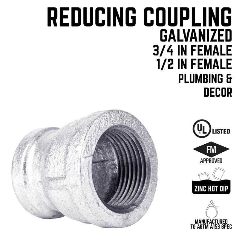 STZ Industries 3/4 in. FIP each X 1/2 in. D FIP Galvanized Malleable Iron Reducing Coupling, Pack of 5