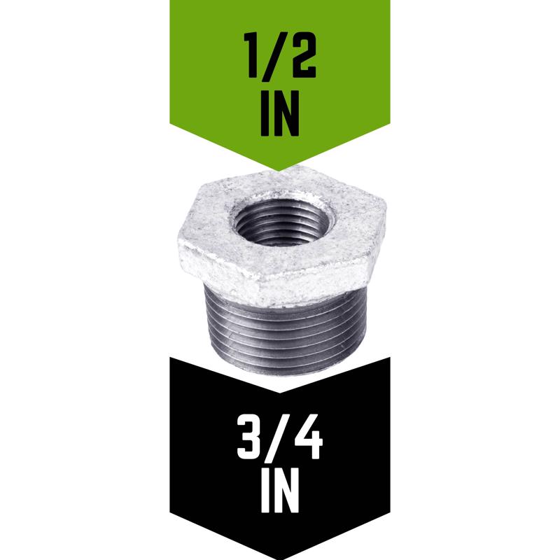 STZ Industries 3/4 in. MIP each X 1/2 in. D FIP Galvanized Malleable Iron Hex Bushing, Pack of 5