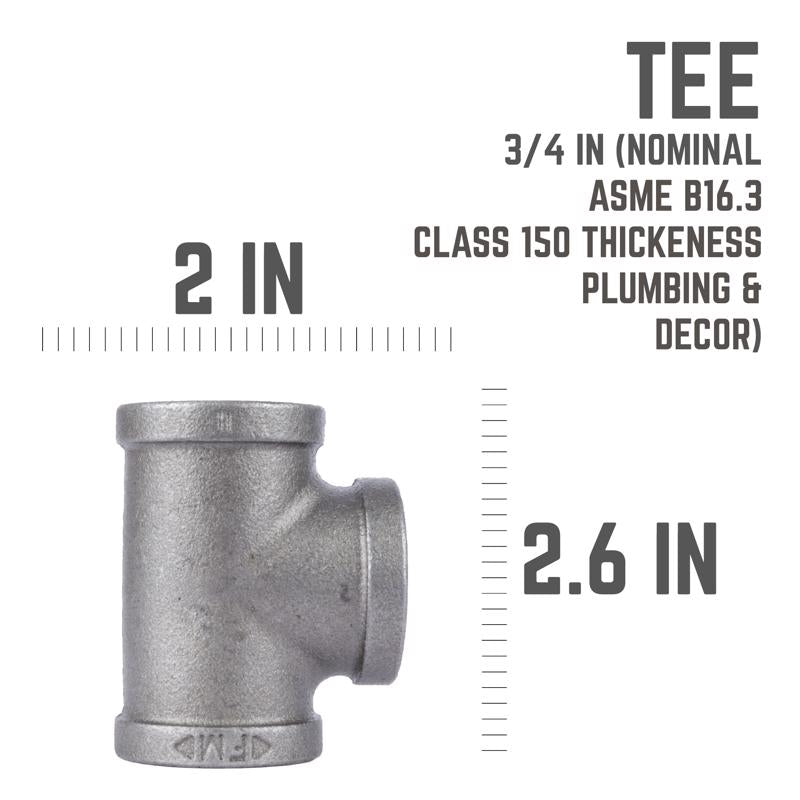 STZ Industries 3/4 in. FIP each X 3/4 in. D FIP 3/4 in. D FIP Black Malleable Iron Tee, Pack of 5