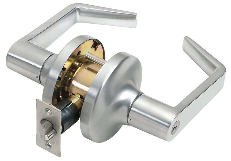 Tell Manufacturing CL100010 Storeroom Lever, Zinc Dichromate, Commercial, SCC Keyway, 2-3/4 in Backset, ADA Compliant