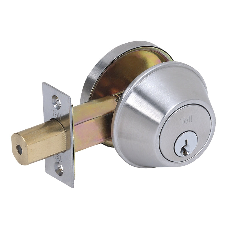 Tell Manufacturing DB2000 Series CL100055 Deadbolt, Keyed Different Key, Stainless Steel, Satin, 2-3/8, 2-3/4 in Backset