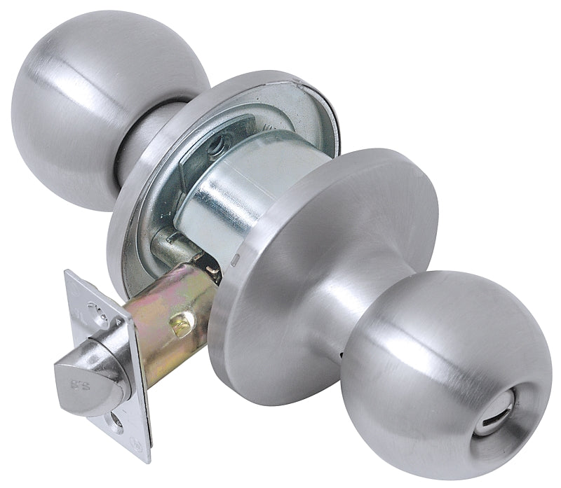 Tell Manufacturing CL100052 Passage Knob, Satin, 2-3/8, 2-3/4 in Backset, 1-3/8 to 1-3/4 in Thick Door