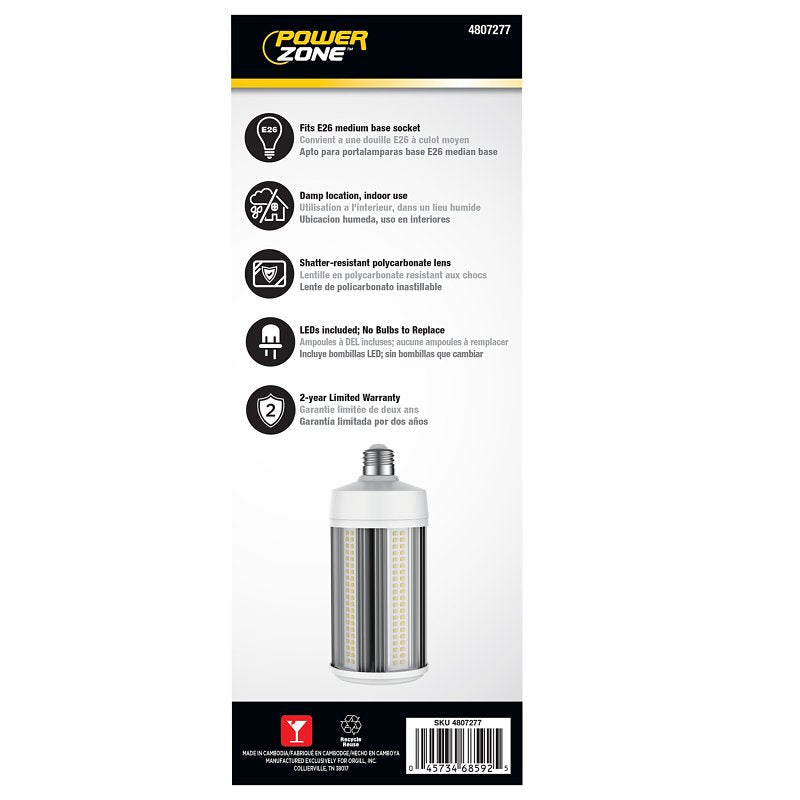 Pinegreen Lighting CL-CB50 LED Bulb, Corn Lamp, 300 W Equivalent, E26 Medium Lamp Base, Daylight, 5000 K Color Temp
