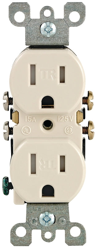 Leviton N04-T5320-00T Duplex Receptacle, Thermoplastic, Light Almond, 2-Pole, 15 A, 125 V, 14 to 12 AWG Wire