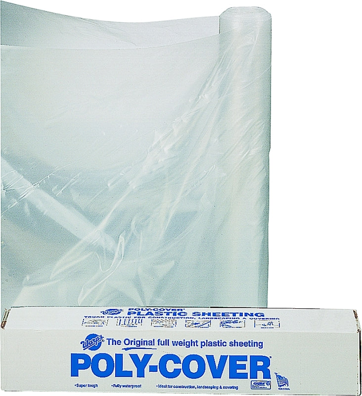 Poly-Cover 4X10-C Masking Sheet, 100 ft L, 10 ft W, 4 mil Thick, Plastic Backing, Clear
