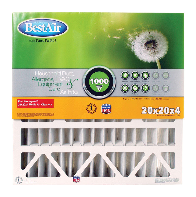 BestAir 20 in. W X 20 in. H X 4 in. 8 MERV Pleated Air Filter 1 pk, Pack of 3