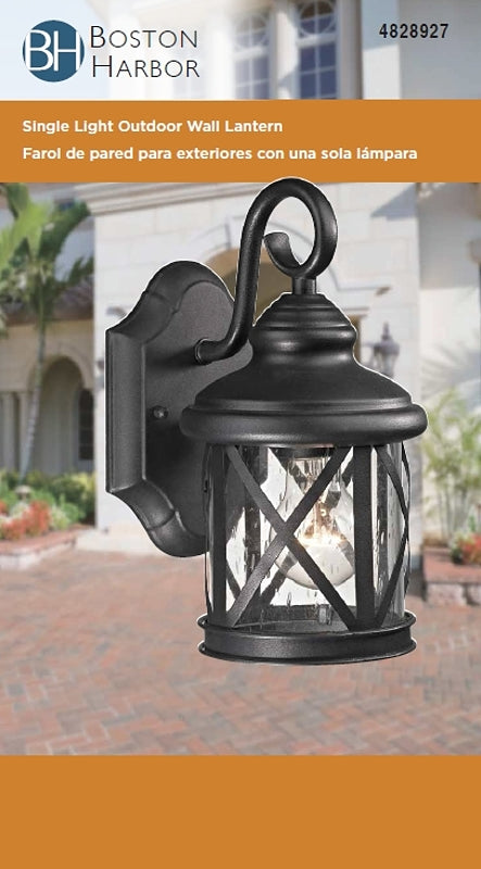 Boston Harbor LT-H01 Single Light Wall Lantern, 60 W, 120 V, CFL, Steel, Black, Black