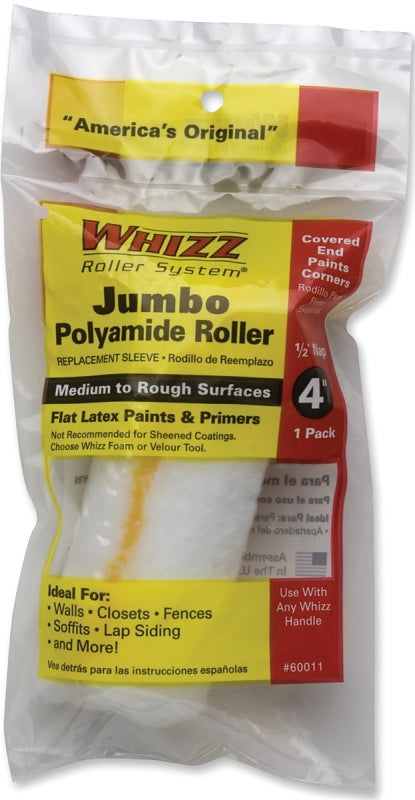 Whizz Maximus 60011 Jumbo Mini Roller Cover, 1/2 in Thick Nap, 4 in L, Polyamide Cover