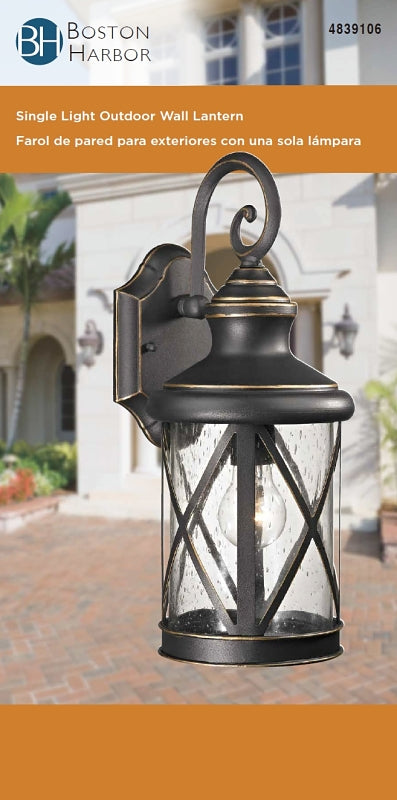 Boston Harbor LT-H04 Single Light Outdoor Wall Lantern, 60 W, 120 V, A19 or CFL, Steel, Oil Rubbed Bronze