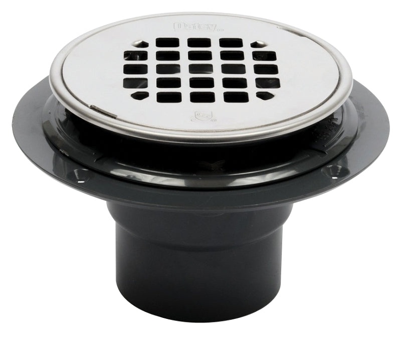 Oatey 42261 Shower Drain, ABS, Black, Specifications: Snap-In Cover Design, Solvent Weld Connection, Round Shape
