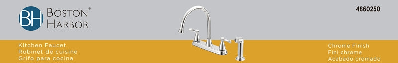 Boston Harbor F8210001CP Kitchen Faucet, 1.8 gpm, 4-Faucet Hole, Metal/Plastic, Chrome, Deck Mounting, Lever Handle