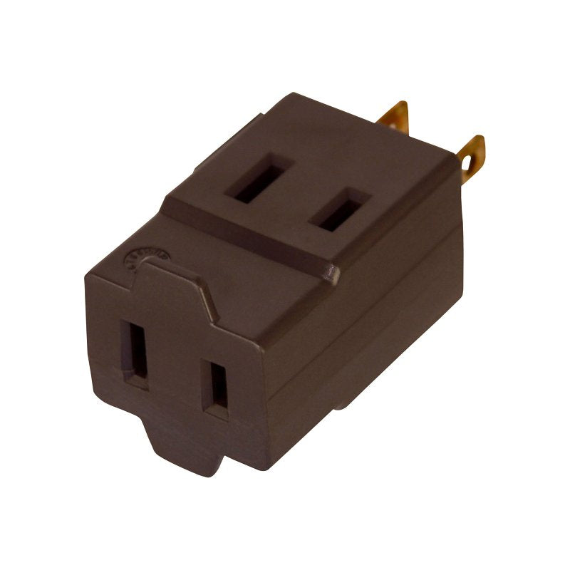 Eaton 4400B-BOX Cube Non-Grounded Outlet Tap, 2 -Pole, 15 A, 125 V, 3 -Outlet, NEMA: NEMA 1-15R, Brown, Pack of 10