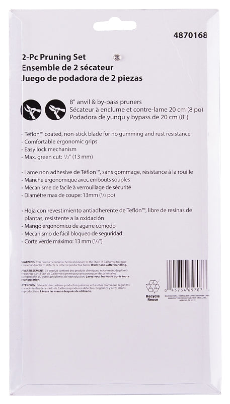 Landscapers Select GP1296+GP1297 Pruning Shear Set, 1/2 in Cutting Capacity, Steel Blade, Plastic Handle, 8-1/2 in OAL