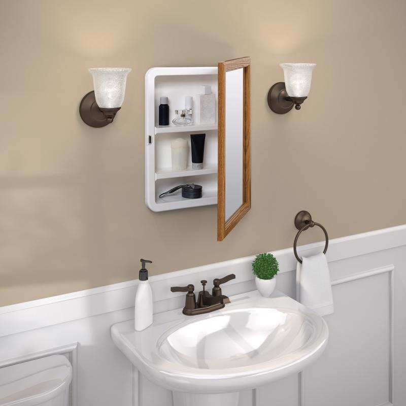 Zenith K268 Medicine Cabinet, 15-13/16 in OAW, 5-1/8 in OAD, 21-13/16 in OAH, Plastic, Oak, 2-Shelf