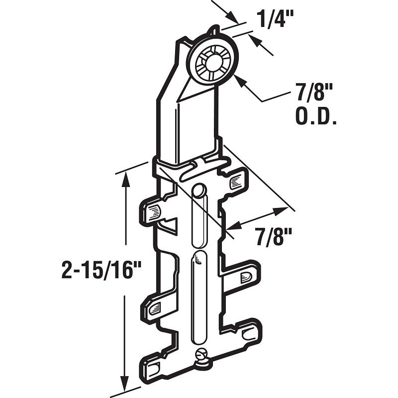 Prime-Line N 6602 Roller Assembly, 7/8 in Dia Roller, 1/4 in W Roller, Nylon, Brown, 1-Roller, 60 lb, Top Mounting