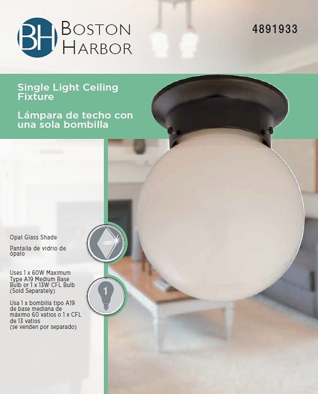 Boston Harbor F301-3375-ORB Single Light Ceiling Fixture, 120 V, 60 W, 1-Lamp, A19 or CFL Lamp, Bronze Fixture