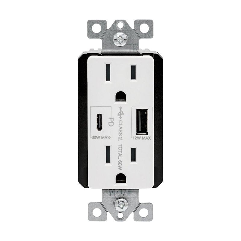 Eaton TRUSBPDAC15W-BOX Receptacle, 15 A, 125 V, Type A, C USB, NEMA: 5-15R, White, Pack of 4