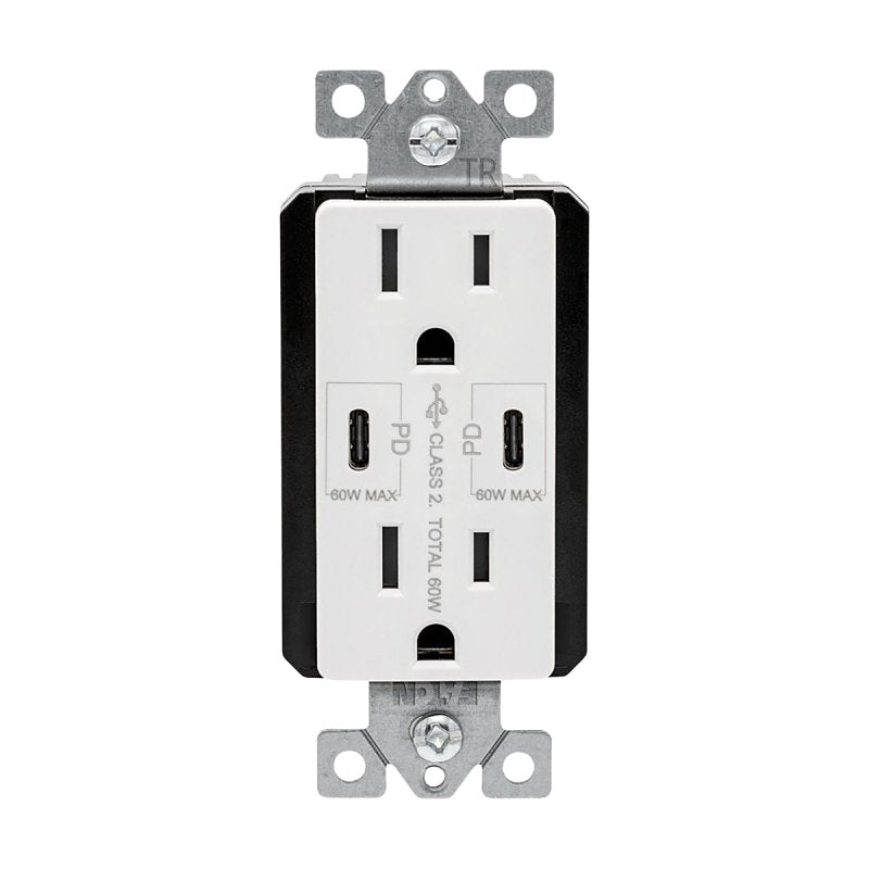 Eaton TRUSBPDC15W-BOX Receptacle, 15 A, 125 V, Type C USB, NEMA: 5-15R, White, Pack of 4