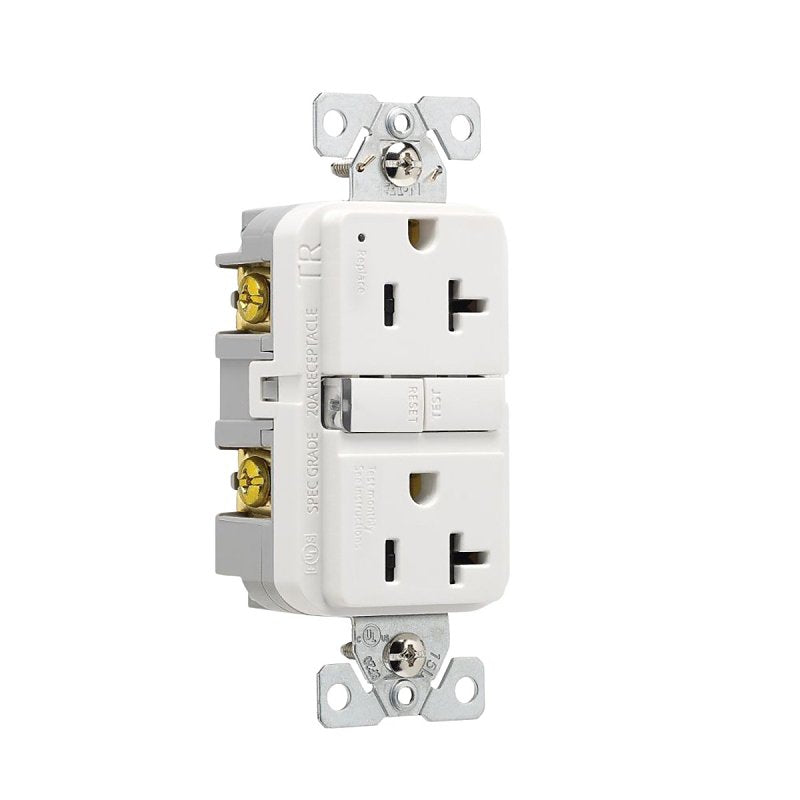 Eaton TRGF20W-BX-L Receptacle, 125 V, 20 A, NEMA: 5-20R, GFCI Socket, Back, Side Wiring, White, Pack of 10