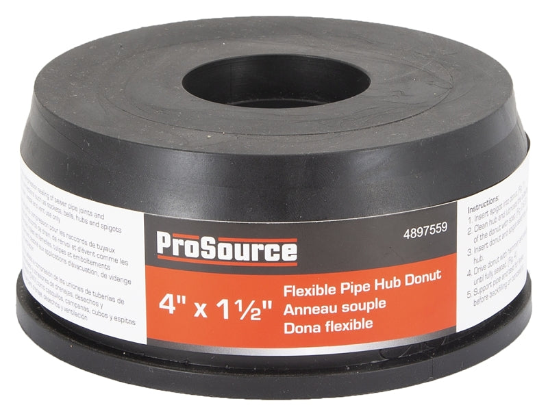 ProSource 44U-139 Hub Donut, 4 x 1-1/2 in, PVC, Black