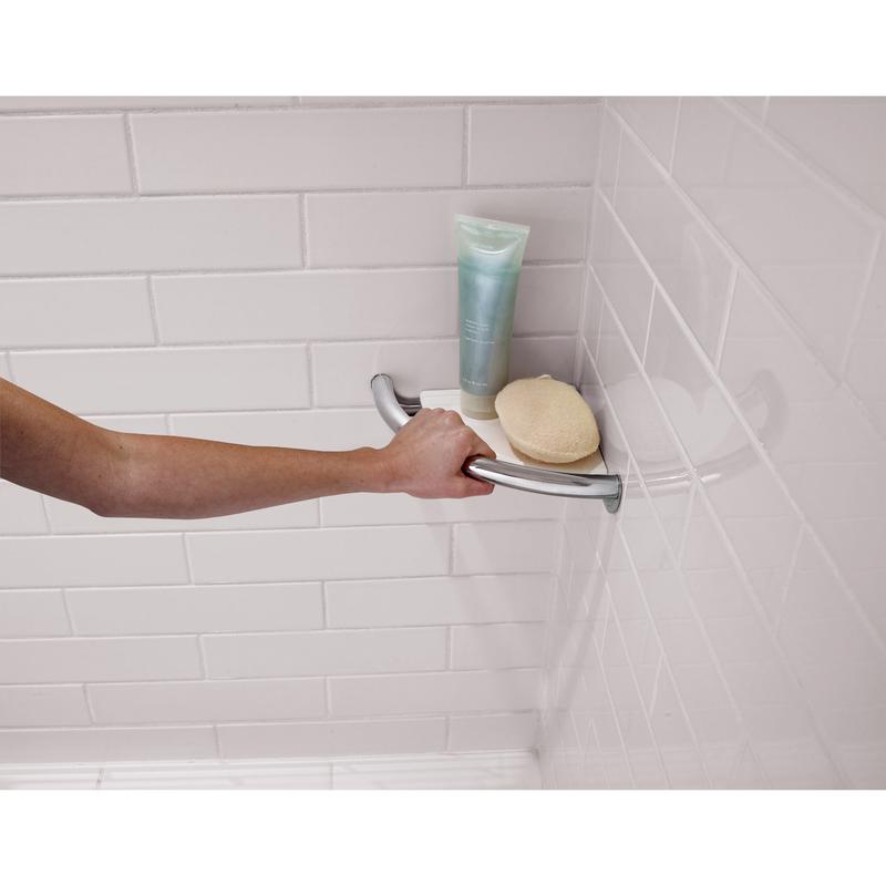 Delta 8-1/2 in. L Polished Chrome Stainless Steel Corner Shelf with Assist Bar