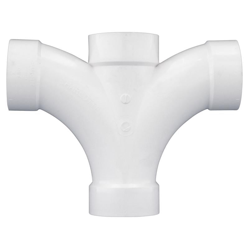 Charlotte Pipe Schedule 40 2 in. Hub X 2 in. D Hub PVC Reducing Double Fixture Fitting Tee 1 pk