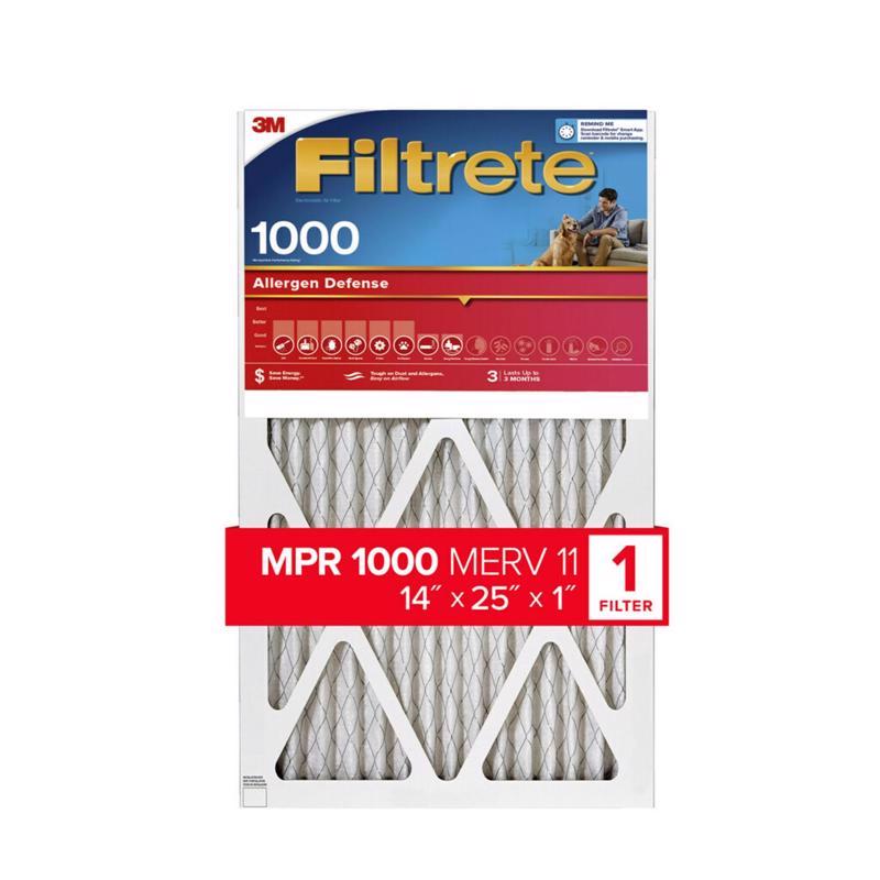 Filtrete Allergen Defense 14 in. W X 25 in. H X 1 in. 1000 MPR Pleated Air Filter 1 pk, Pack of 4