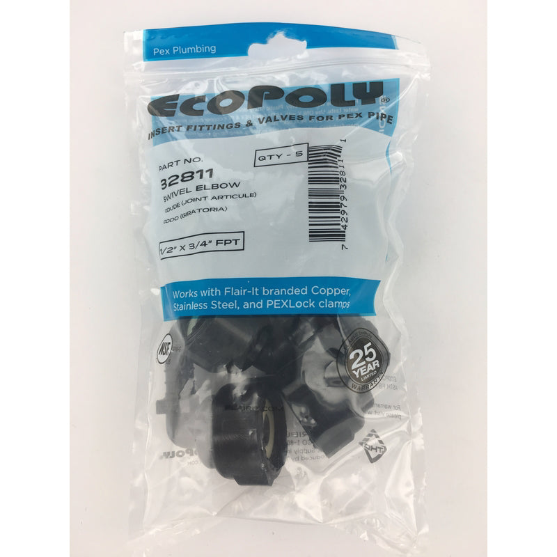 Flair-It Ecopoly 1/2 in. PEX Barb X 3/4 in. D FPT Plastic Swivel Elbow