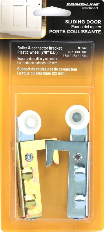Prime-Line N 6548 Roller Assembly, 7/8 in Dia Roller, 1/4 in W Roller, Steel, Silver, 1-Roller, 40 lb, Top Mounting