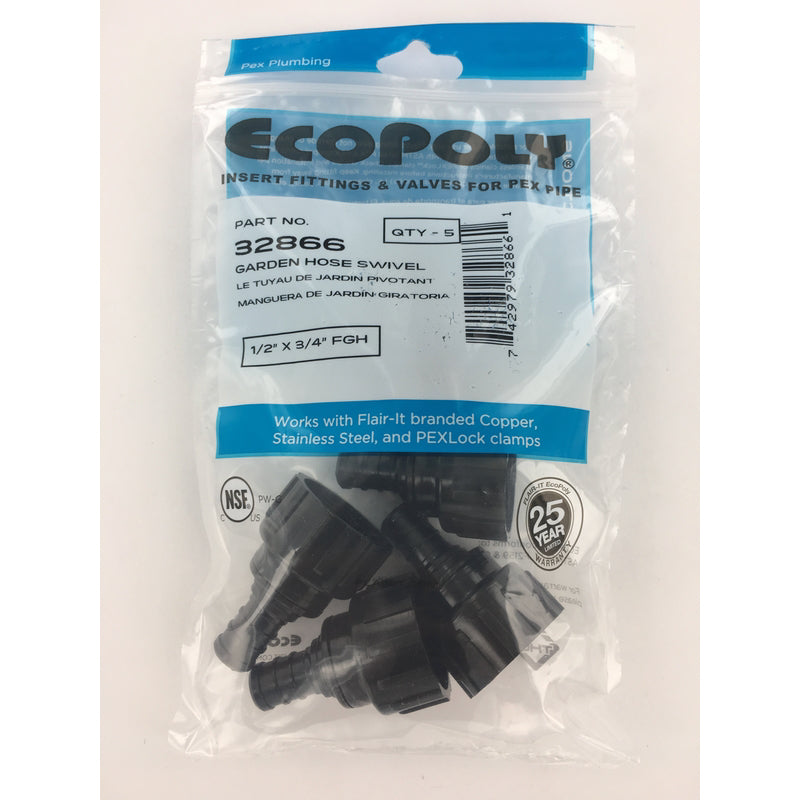Flair-It Ecopoly 1/2 in. PEX X 3/4 in. D FGH Plastic Garden Hose Swivel