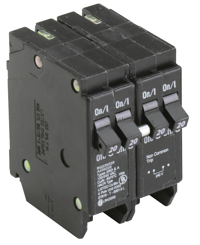 Cutler-Hammer BQ220220 Circuit Breaker with Rejection Tab, Type BQ, Quad, 20 A, 4-Pole, 120/240 V, Plug Mounting