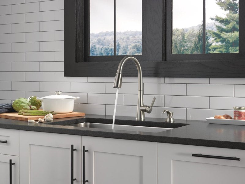 Delta Charmaine Series 19962Z-SSSD-DST Kitchen Faucet, 1.8 gpm, Metal, Stainless, Deck Mounting, 8 in Faucet Centers