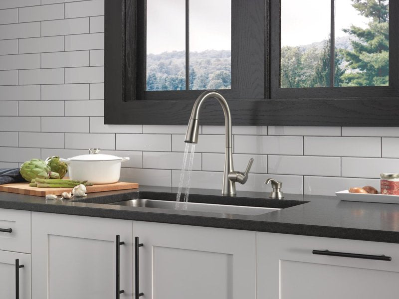 Delta Charmaine Series 19962Z-SSSD-DST Kitchen Faucet, 1.8 gpm, Metal, Stainless, Deck Mounting, 8 in Faucet Centers