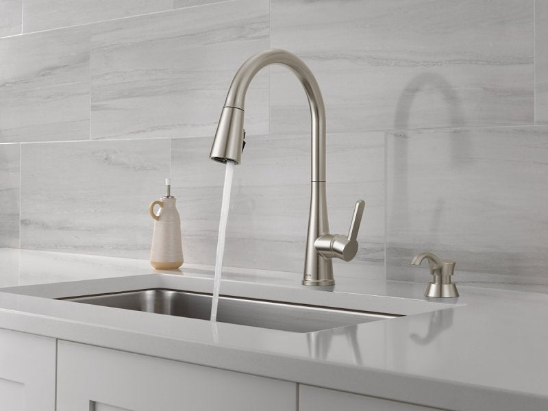Delta Charmaine Series 19962Z-SSSD-DST Kitchen Faucet, 1.8 gpm, Metal, Stainless, Deck Mounting, 8 in Faucet Centers