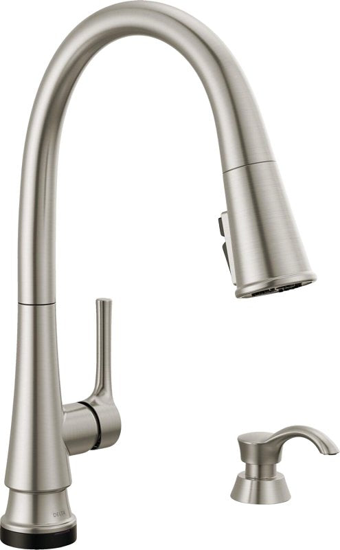 Delta Corwin Series 19856TZ-SPSD-DST Pull-Down Kitchen Faucet, 1.8 gpm, 1-Faucet Handle, 1, 3-Faucet Hole, ADA Compliant