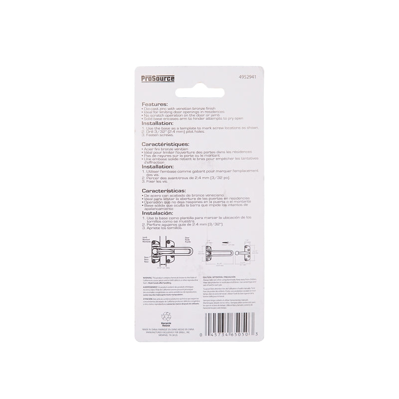 ProSource 20546VB-PS Security Door Guard, 4-1/8 in L, 2-1/2 in W, 3 in H, Zinc Die-Cast, Venetian Bronze