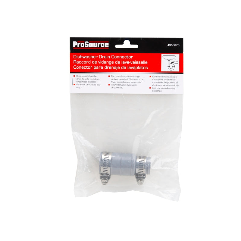 ProSource DWC-100 Dishwasher Connector with Clamp, 3/4 x 1 in, Hose Clamp, PVC, Gray
