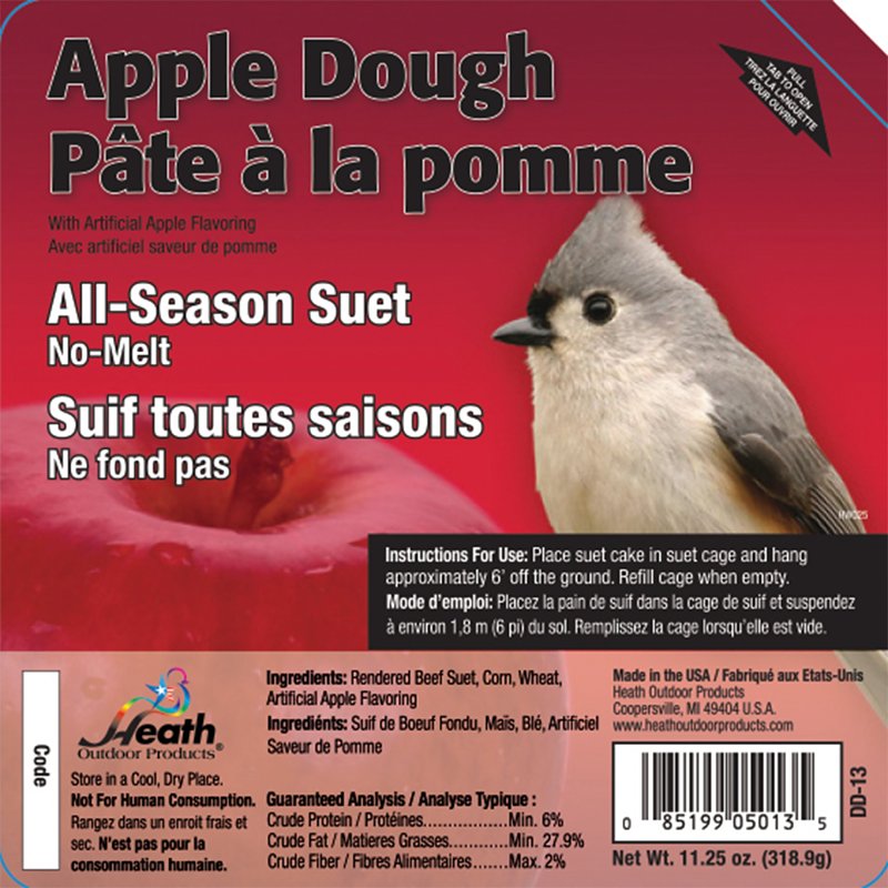 Heath DD-13 Corn Wild Bird Food, 11.25 oz, All-Season, Suet, Cake, Apple Dough, Pack of 12