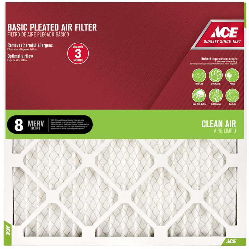 Ace 12 in. W X 20 in. H X 1 in. D Synthetic 8 MERV Pleated Air Filter 1 pk, Pack of 12