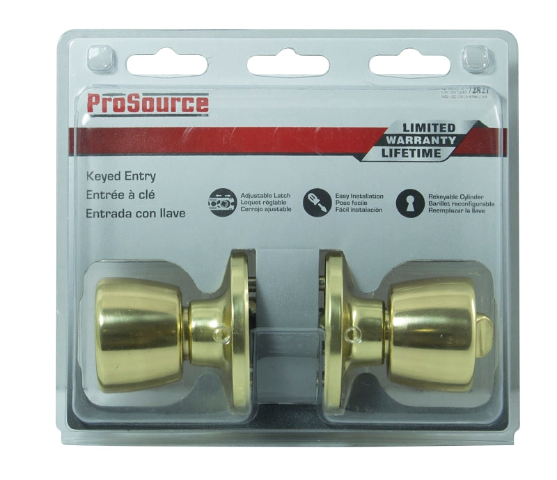 ProSource TS700BRA4V Entry Knob, POLISHED BRASS, K3, KW1 Keyway, 3 Grade, Pack of 3