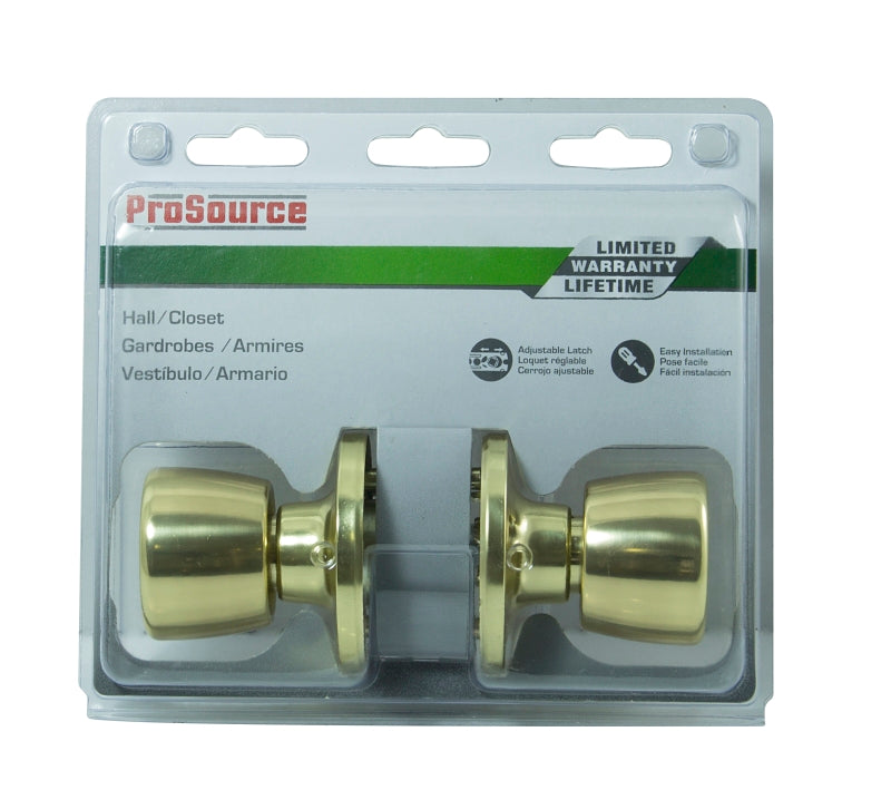 ProSource TS730BRA4V Passage Knob, Metal, Polished Brass, 2-3/8 to 2-3/4 in Backset, 1-3/8 to 1-3/4 in Thick Door