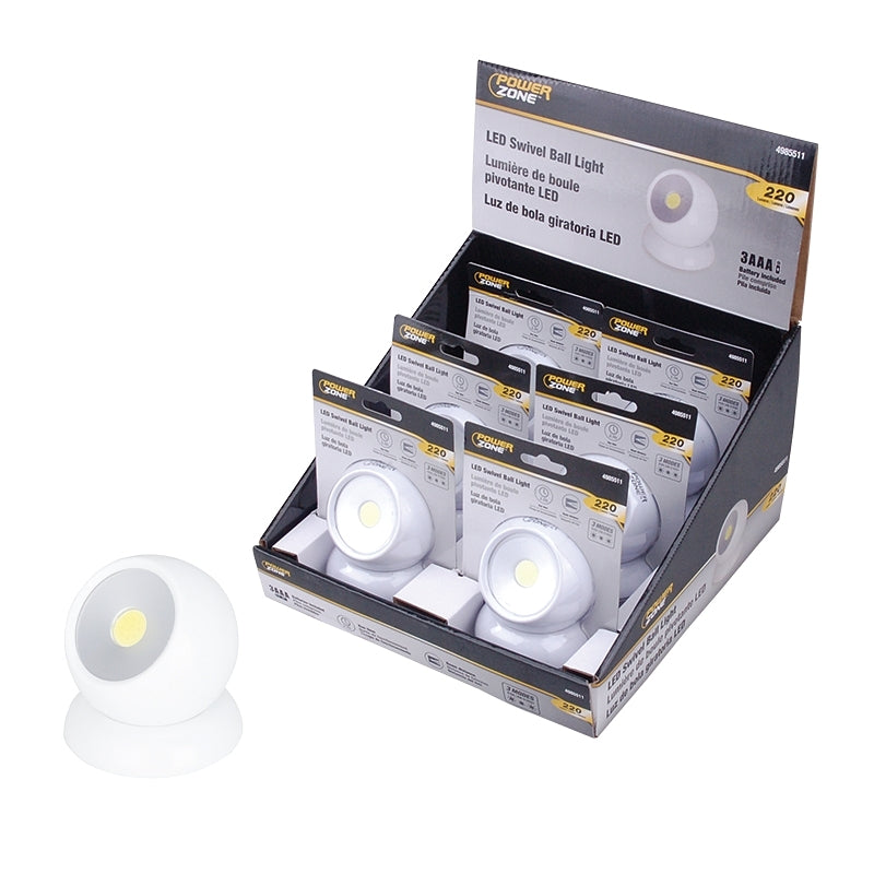 PowerZone 12621 Robot Light, AAA Battery, Alkaline Batteries Battery, LED Lamp, 220 Lumens, White, Pack of 6