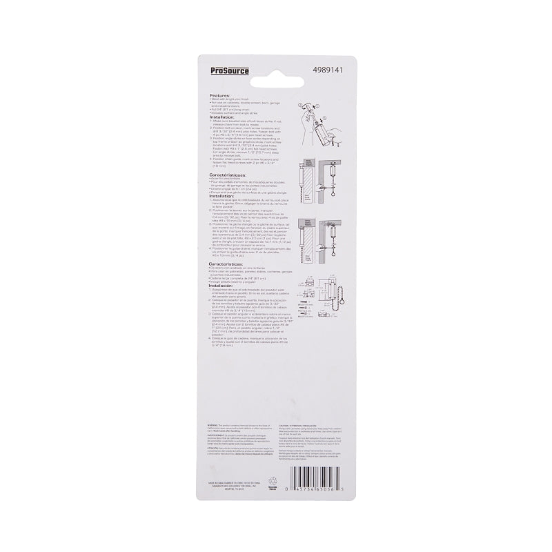 ProSource CL-188-4-PS Chain Bolt, Steel, Zinc Plated