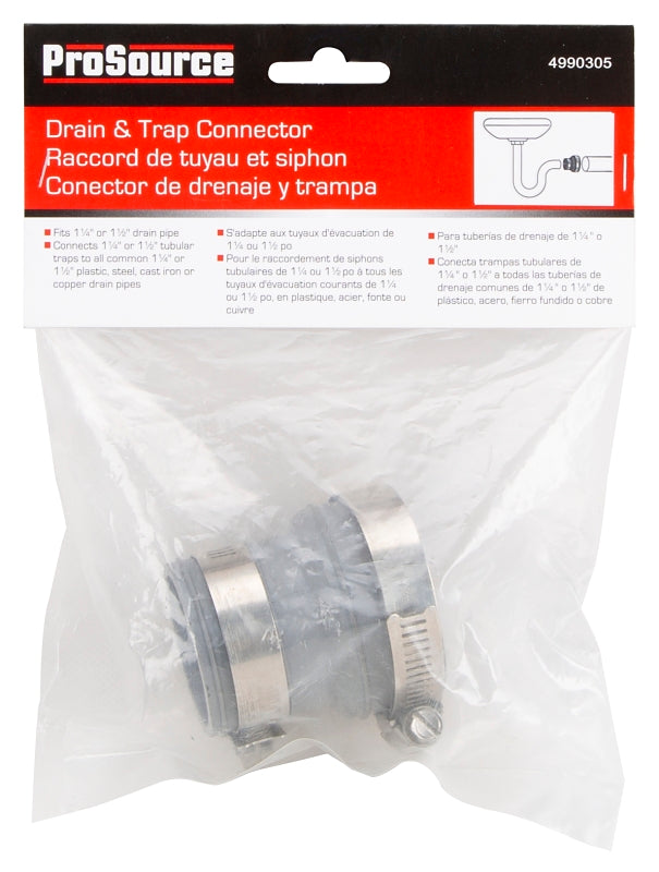 ProSource DTC-150 Drain Trap Connector, 1-1/2 x1-1/4 in, PVC, Gray
