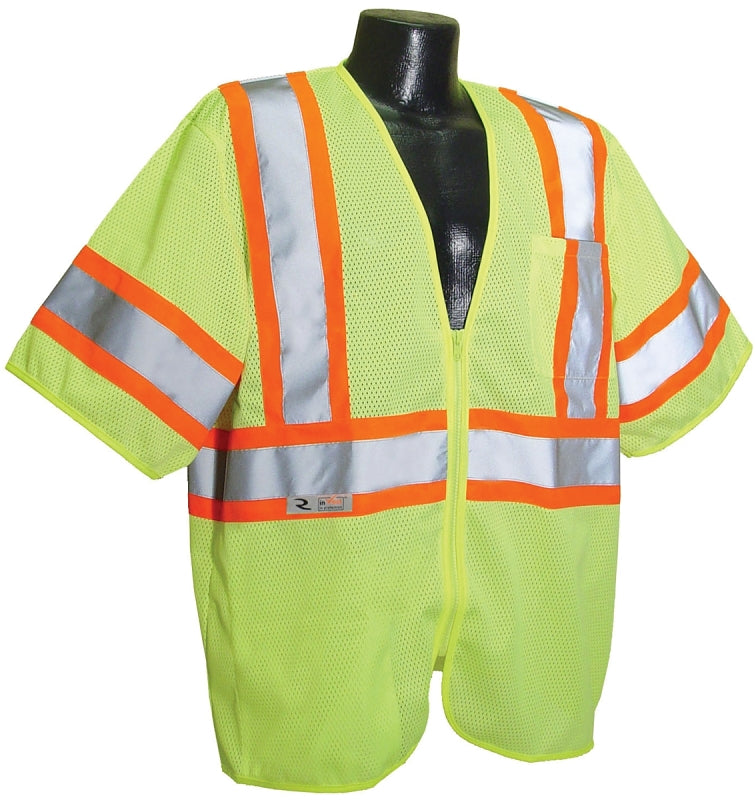 Radians SV22-3ZGM-XL Economical Safety Vest with Two-Tone Trim, XL, Polyester, High-Visibility Green, Zipper