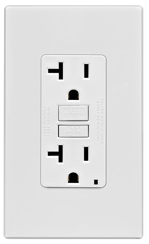 Leviton C32-GFNT2-0PW GFCI Duplex Receptacle, Polycarbonate, White, 2-Pole, 20 A, 125 V, 60 Hz