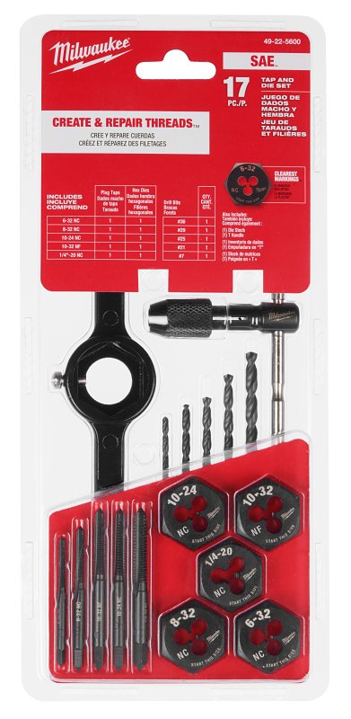 Milwaukee 49-22-5600 Tap and Die Set, 17-Piece, HCS, Black Oxide, Black