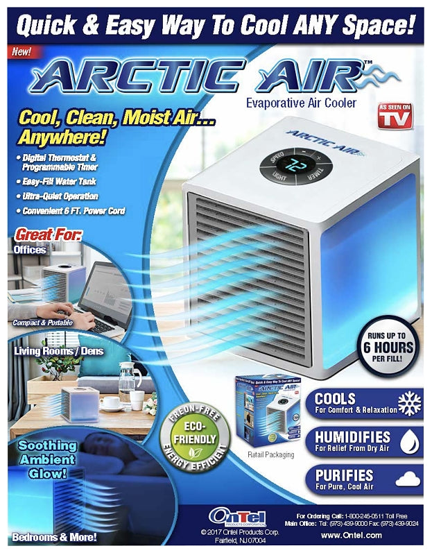 Arctic Air Pure Chill 2.0 AAPCN-MC4 Portable Evaporative Air Cooler, 1 gal Tank, 4-Speed, 120 V, 1.5 A, Blue/White