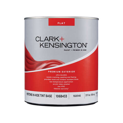 Clark+Kensington Flat Tint Base Mid-Tone Base Exterior Paint and Primer Exterior 1 qt, Pack of 4