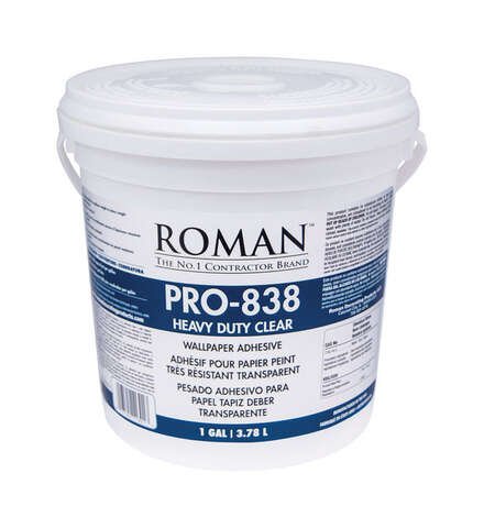 Roman PRO-838 Heavy Duty Clear High Strength Modified Starches Clear Wallpaper Adhesive 1 gal, Pack of 4